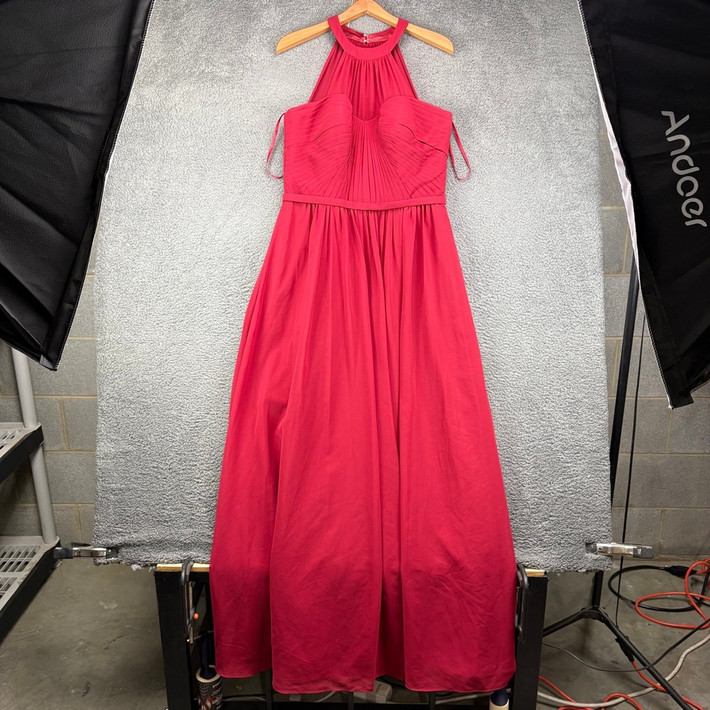 Fiesta Fashion Red‎ Halter Neck Pleated Chiffon Maxi Gown Dress Womens XL